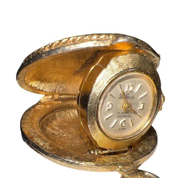 Vintage Working LeJour Pop Up Gold Floral Scene Pocket Watch 17 Jewels Incabloc - Picture 2 of 9